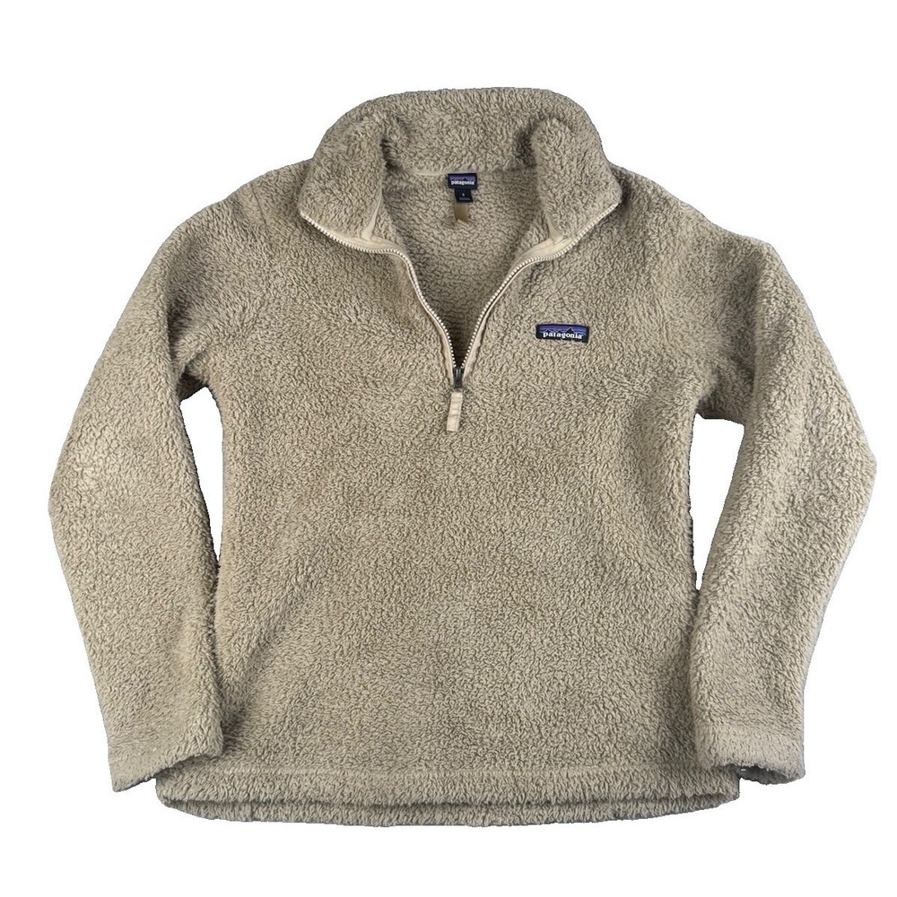Patagonia Womens Small Los Gatos 1/4 Zip Fleece Pullover Beige Tan Sherpa